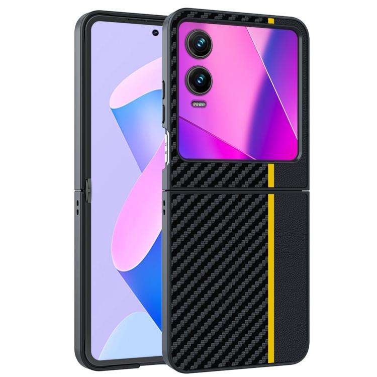 For Infinix Zero Flip India Ultra-thin Carbon Fiber Texture Printing Phone Case(Black Yellow)