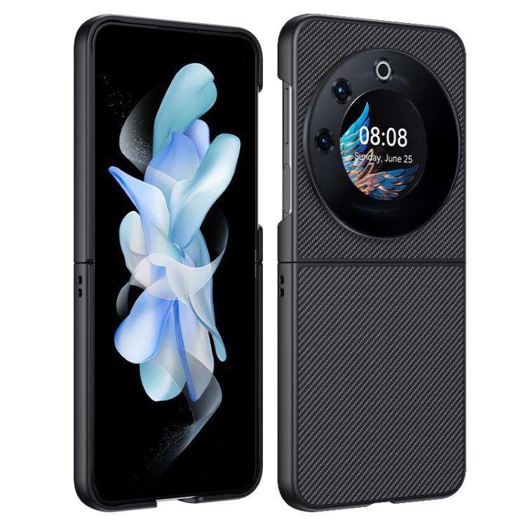 For Tecno Phantom V Flip Ultra-thin Carbon Fiber Texture Printing Phone Case(Black)