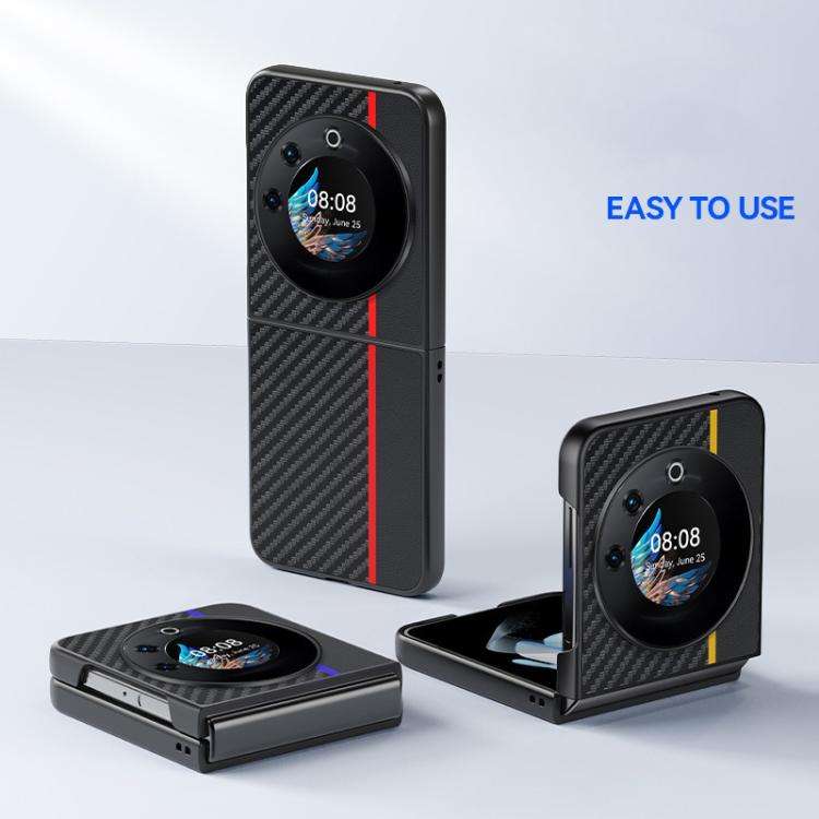 For Tecno Phantom V Flip Ultra-thin Carbon Fiber Texture Printing Phone Case(Black)