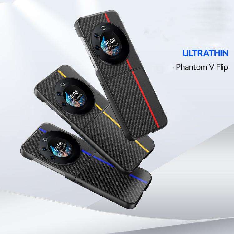 For Tecno Phantom V Flip Ultra-thin Carbon Fiber Texture Printing Phone Case(Gold)