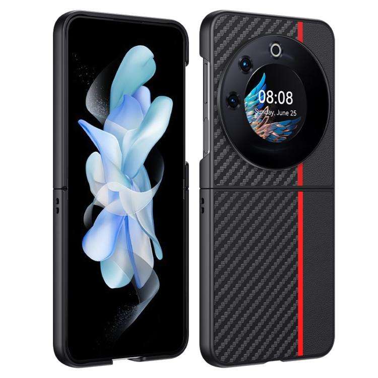 For Tecno Phantom V Flip Ultra-thin Carbon Fiber Texture Printing Phone Case(Black Red)