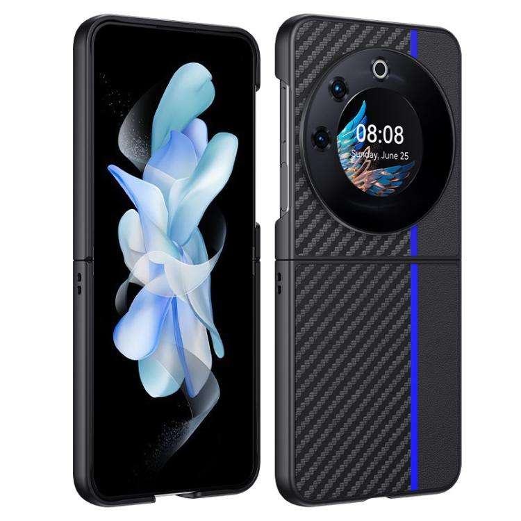 For Tecno Phantom V Flip Ultra-thin Carbon Fiber Texture Printing Phone Case(Black Blue)
