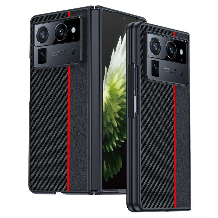 For Tecno Phantom V Fold2 Ultra-thin Carbon Fiber Texture Printing Phone Case(Black Red)