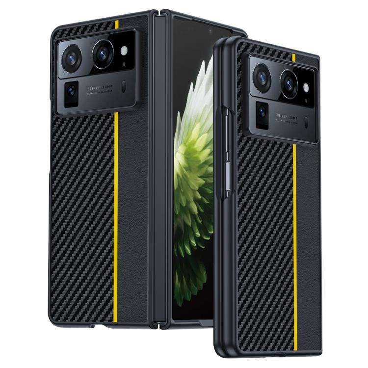 For Tecno Phantom V Fold2 Ultra-thin Carbon Fiber Texture Printing Phone Case(Black Yellow)