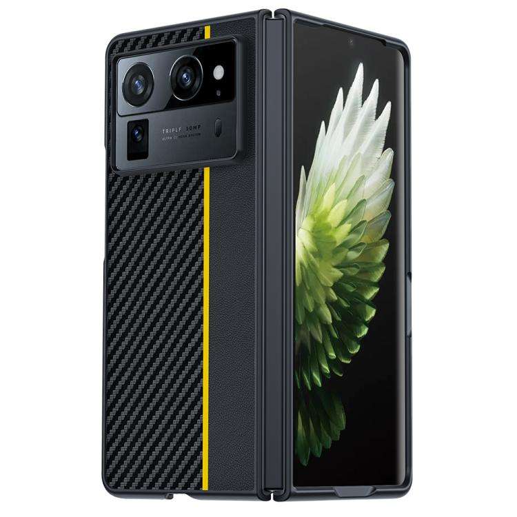 For Tecno Phantom V Fold2 Ultra-thin Carbon Fiber Texture Printing Phone Case(Black Yellow)