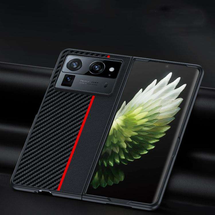 For Tecno Phantom V Fold2 Ultra-thin Carbon Fiber Texture Printing Phone Case(Black Yellow)