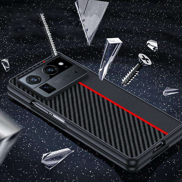 For Tecno Phantom V Fold2 Ultra-thin Carbon Fiber Texture Printing Phone Case(Black Yellow)