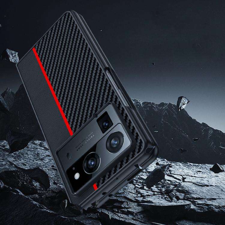 For Tecno Phantom V Fold2 Ultra-thin Carbon Fiber Texture Printing Phone Case(Black Yellow)