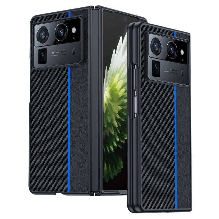 For Tecno Phantom V Fold2 Ultra-thin Carbon Fiber Texture Printing Phone Case(Black Blue)