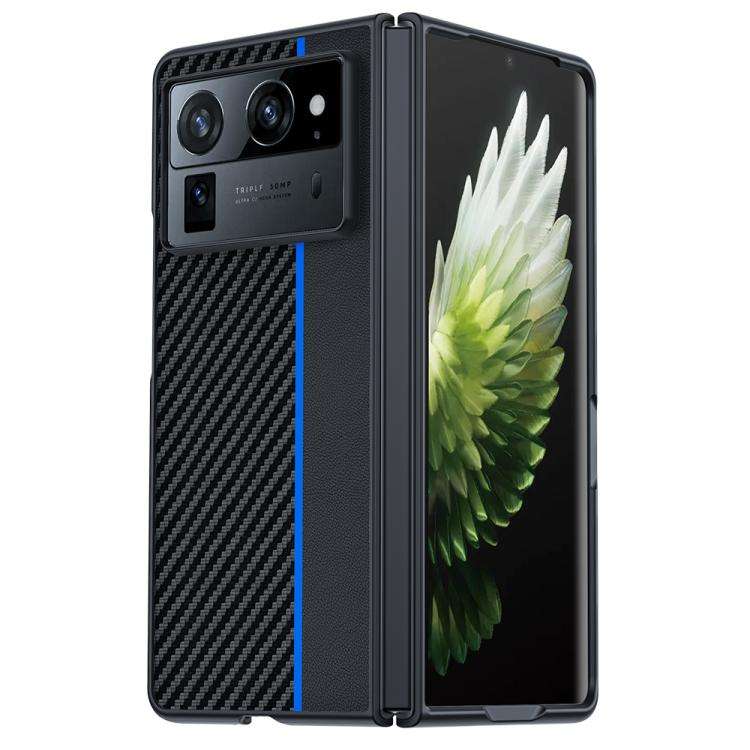 For Tecno Phantom V Fold2 Ultra-thin Carbon Fiber Texture Printing Phone Case(Black Blue)