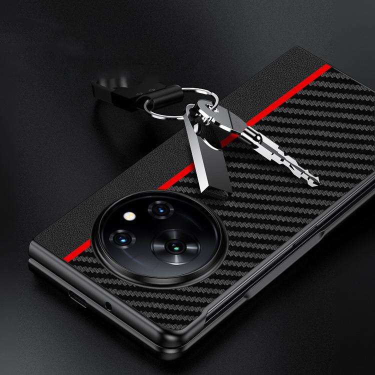 For Tecno Phantom V Fold Ultra-thin Carbon Fiber Texture Printing Phone Case(Black Red)