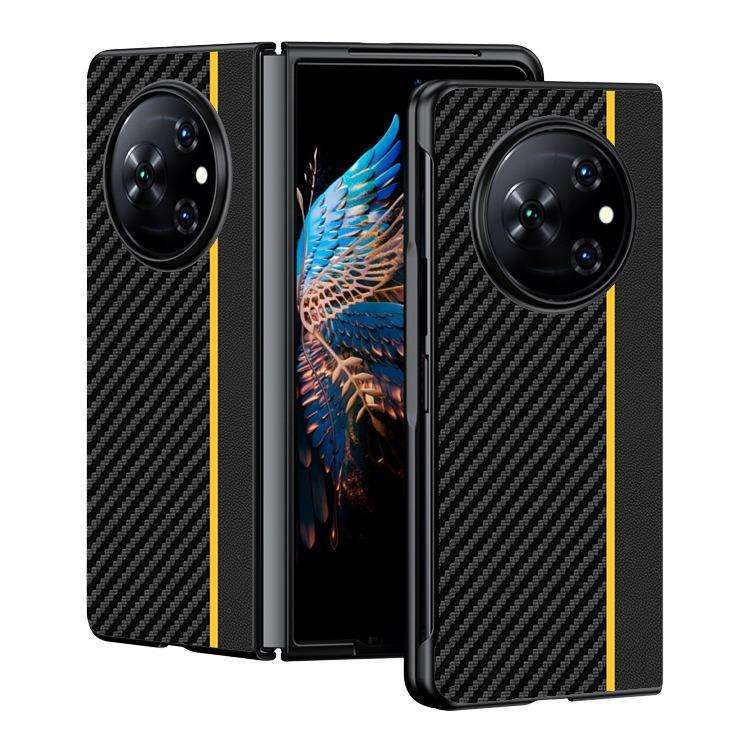 For Tecno Phantom V Fold Ultra-thin Carbon Fiber Texture Printing Phone Case(Black Yellow)