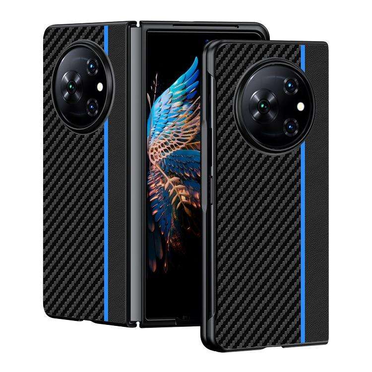 For Tecno Phantom V Fold Ultra-thin Carbon Fiber Texture Printing Phone Case(Black Blue)