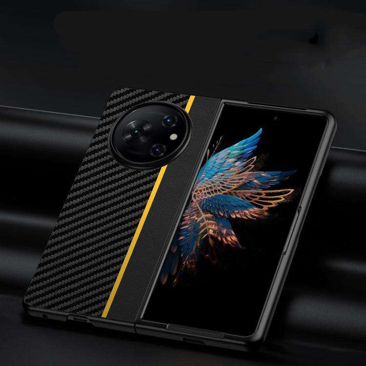 For Tecno Phantom V Fold Ultra-thin Carbon Fiber Texture Printing Phone Case(Black Blue)