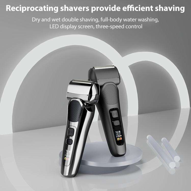 Full Body Washable LED Digital Display Reciprocating Electric Shaver(Gun Fight Black + 1 Set of B...
