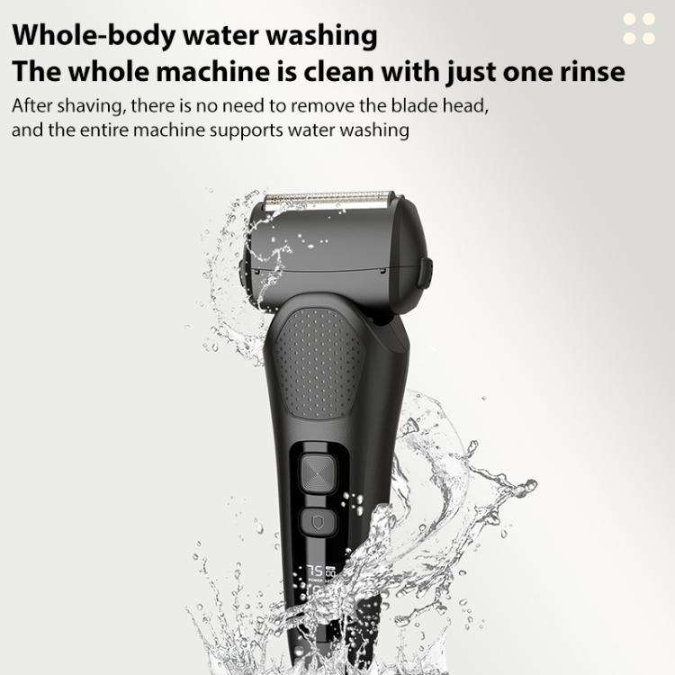 Full Body Washable LED Digital Display Reciprocating Electric Shaver(Gun Fight Black + 1 Set of B...