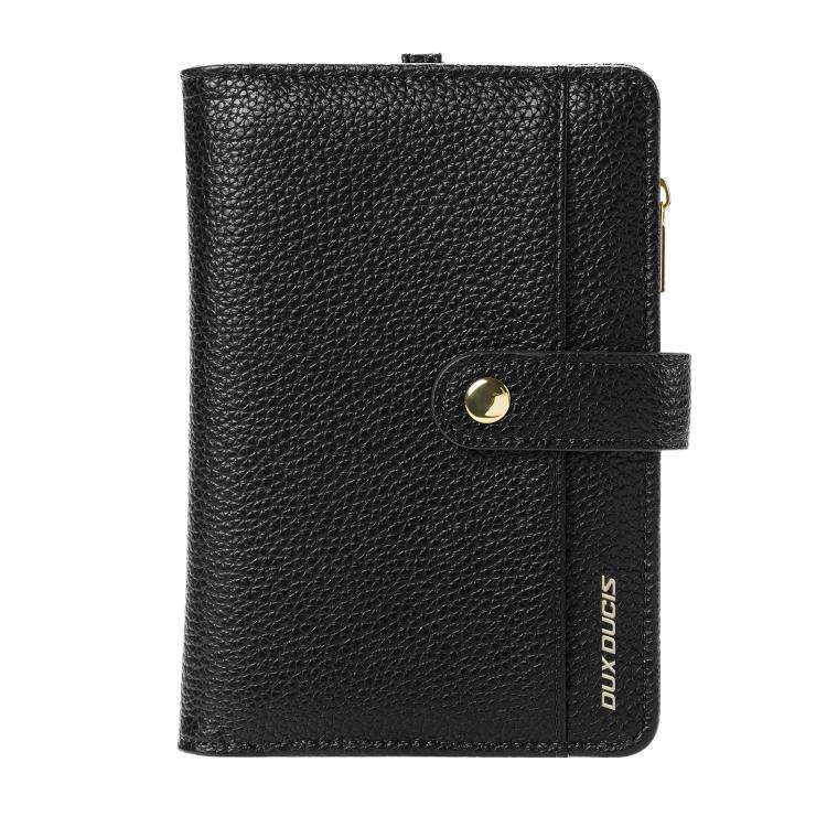DUX DUCIS PU Leather RFID Multi-card Wallet with Lanyard(Black)