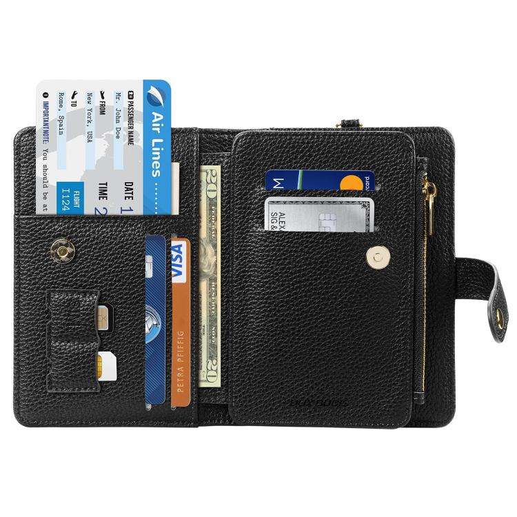 DUX DUCIS PU Leather RFID Multi-card Wallet with Lanyard(Black)