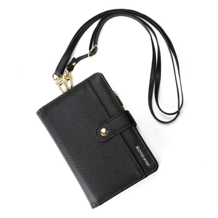 DUX DUCIS PU Leather RFID Multi-card Wallet with Lanyard(Black)