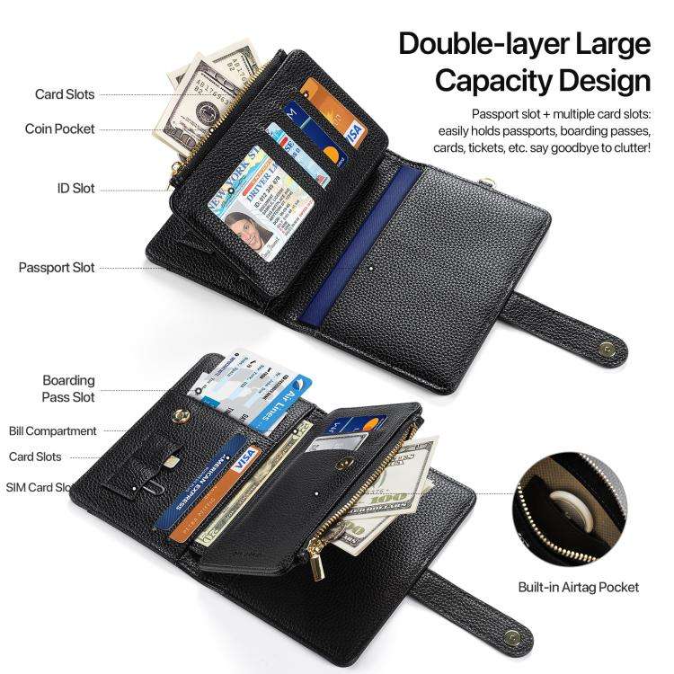 DUX DUCIS PU Leather RFID Multi-card Wallet with Lanyard(Black)