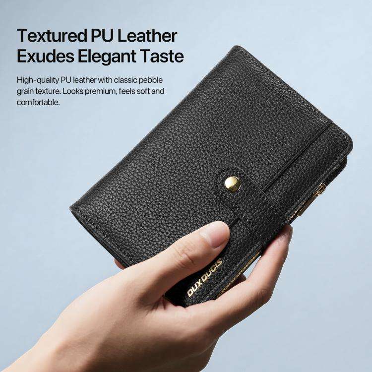 DUX DUCIS PU Leather RFID Multi-card Wallet with Lanyard(Black)