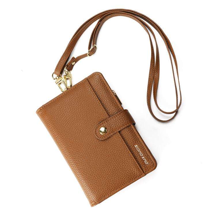 DUX DUCIS PU Leather RFID Multi-card Wallet with Lanyard(Brown)