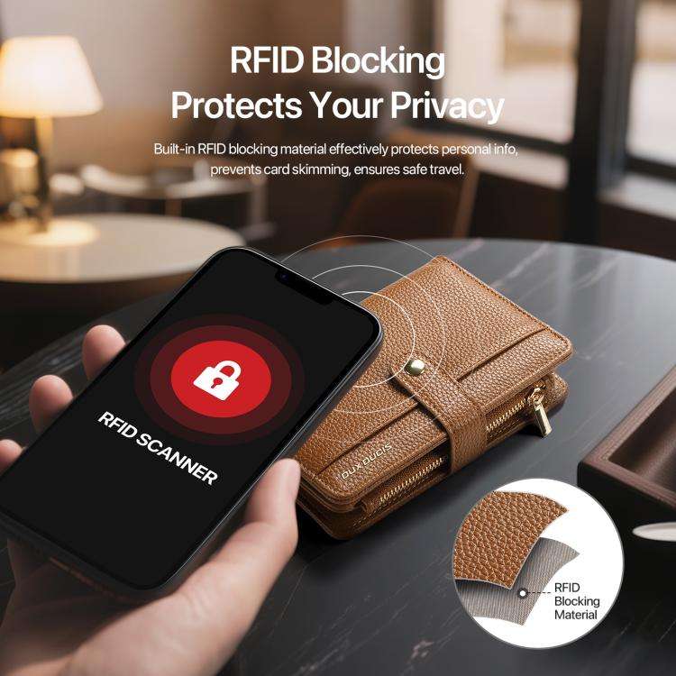 DUX DUCIS PU Leather RFID Multi-card Wallet with Lanyard(Brown)