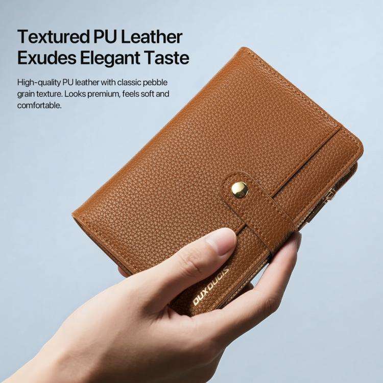 DUX DUCIS PU Leather RFID Multi-card Wallet with Lanyard(Brown)
