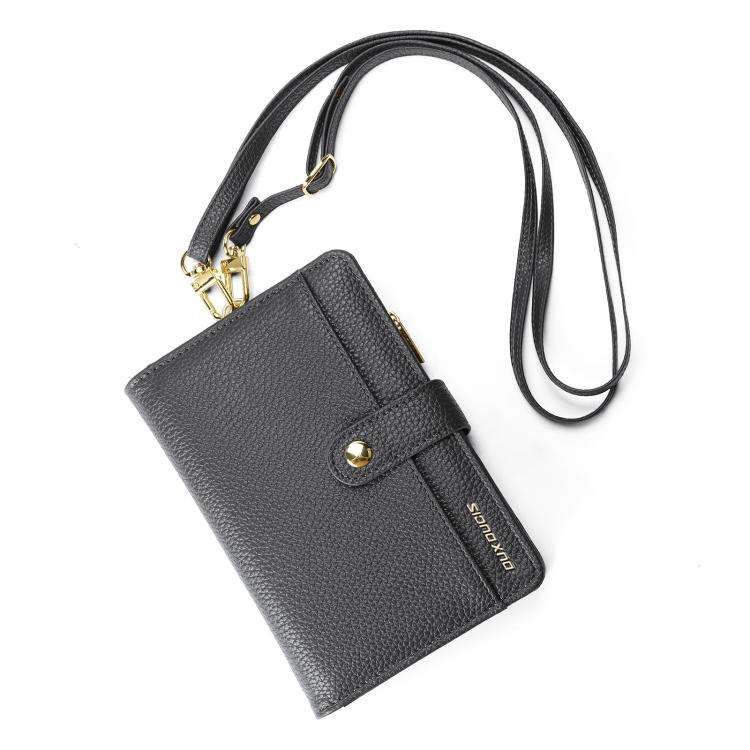 DUX DUCIS PU Leather RFID Multi-card Wallet with Lanyard(Grey)