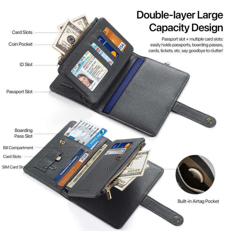 DUX DUCIS PU Leather RFID Multi-card Wallet with Lanyard(Grey)