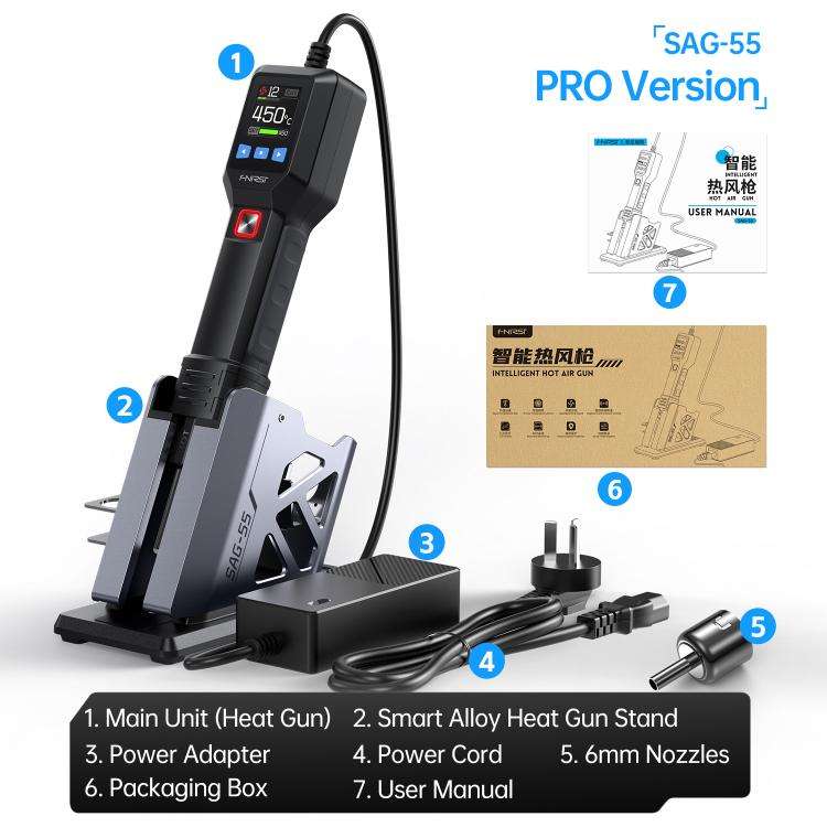 FNIRSI SAG-55 550W High Temperature Portable Micro Hot Air Gun, Type:High-match Metal Base(US Plug)