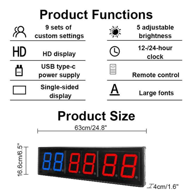 KYX--0040 4 inch 6-digit LED Sports Fitness Multi-function Timer, Plug:US Plug(Black)