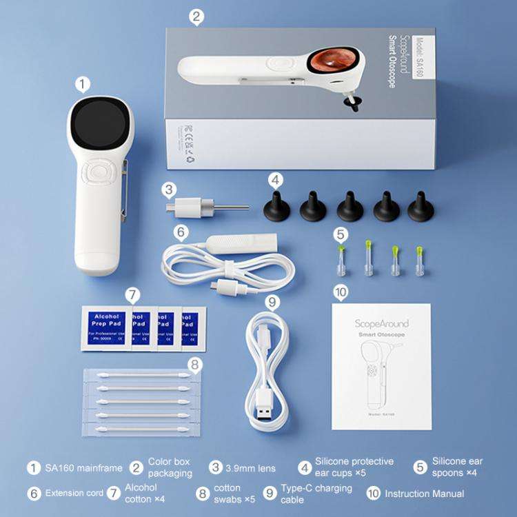TESLONG SA160 1.45 Inch HD Screen Handheld Smart Visual Otoscope(White)
