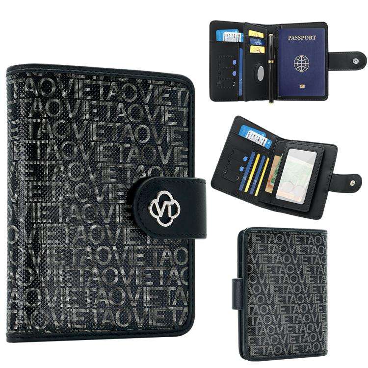 VIETAO VT-ZP-240 Multifunctional Leather Passport Card Holder(Black Grey)