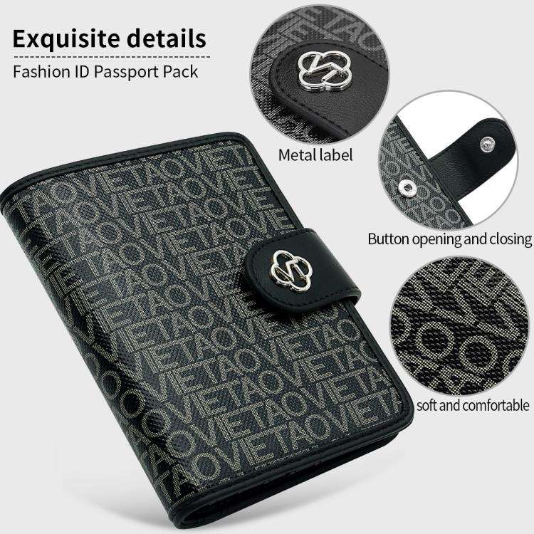 VIETAO VT-ZP-240 Multifunctional Leather Passport Card Holder(Black Grey)
