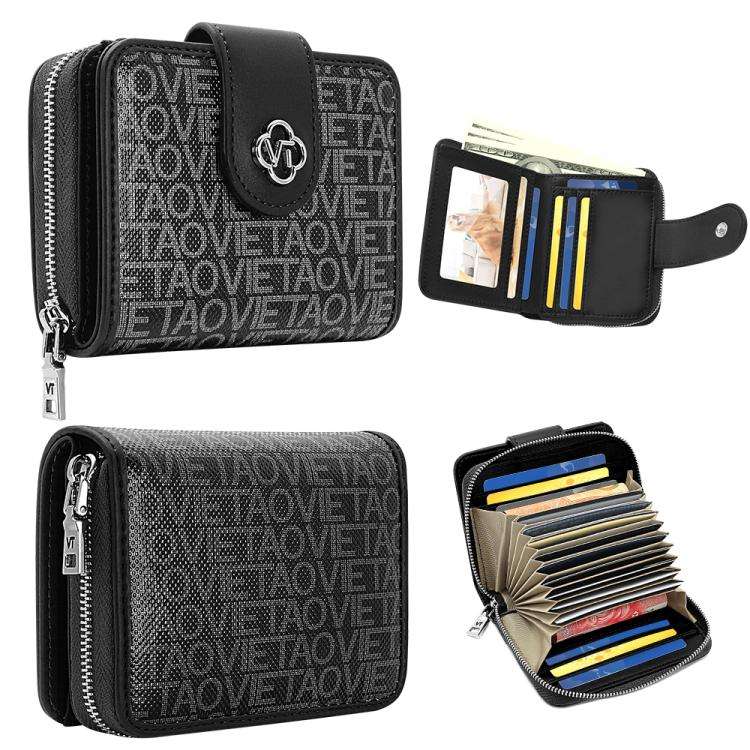VIETAO VT-ZP-241 Multifunctional Leather Card Holder Wallet(Black Grey)