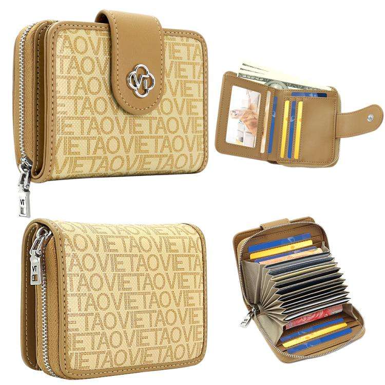VIETAO VT-ZP-241 Multifunctional Leather Card Holder Wallet(Milk Tea)