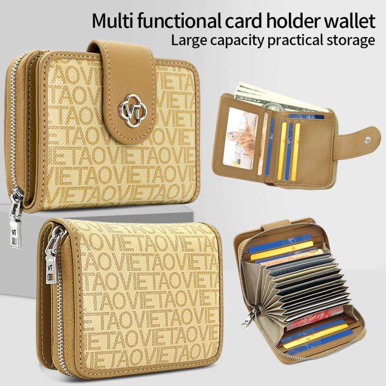 VIETAO VT-ZP-241 Multifunctional Leather Card Holder Wallet(Milk Tea)