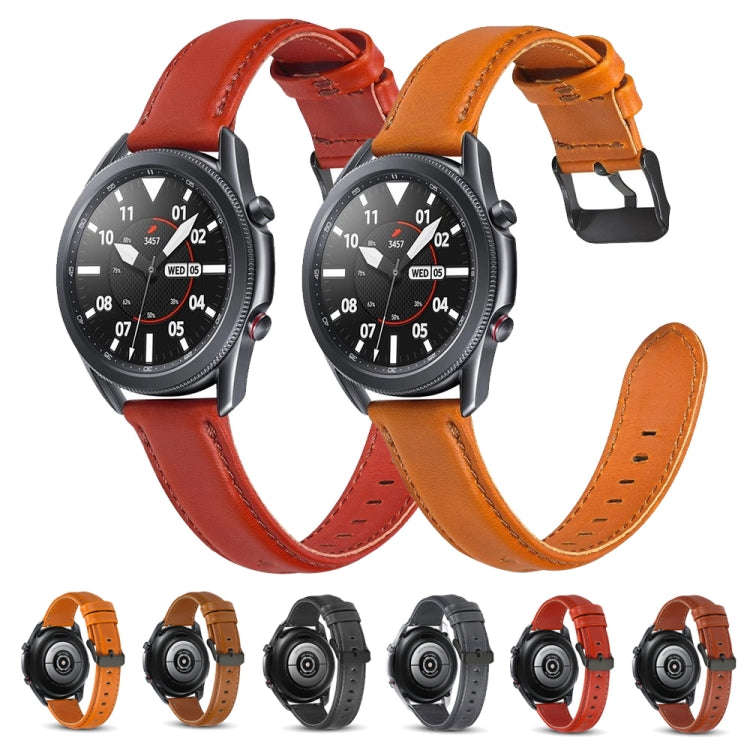 For Samsung Galaxy Watch 3 41mm Flat Texture Leather Watch Band(Gray)