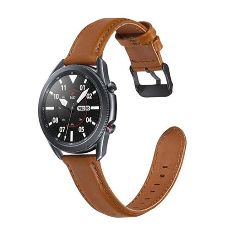 For Samsung Galaxy Watch 3 45mm Flat Texture Leather Watch Band(Light Brown)