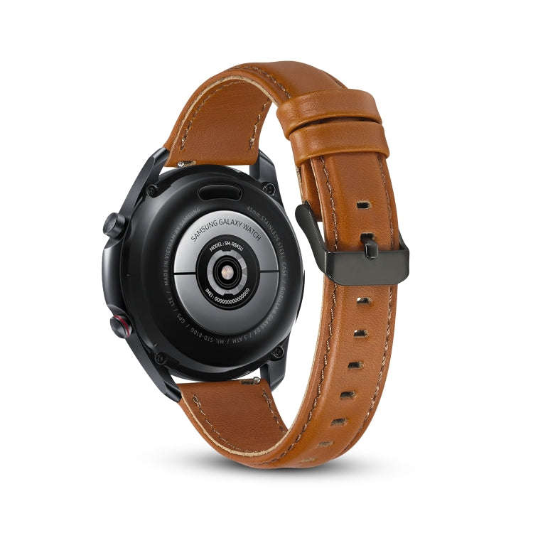 For Samsung Galaxy Watch 3 45mm Flat Texture Leather Watch Band(Light Brown)