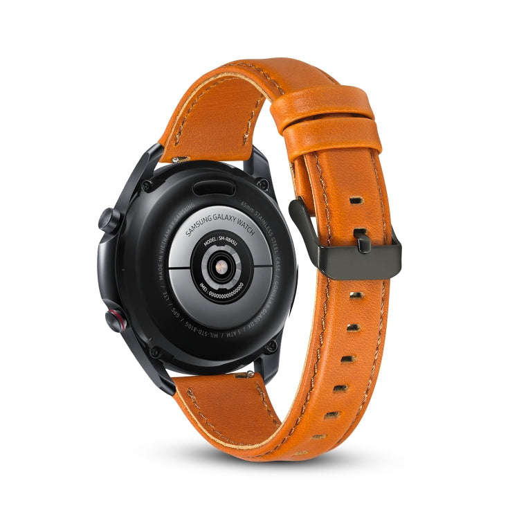 For Samsung Galaxy Watch 3 45mm Flat Texture Leather Watch Band(Orange)