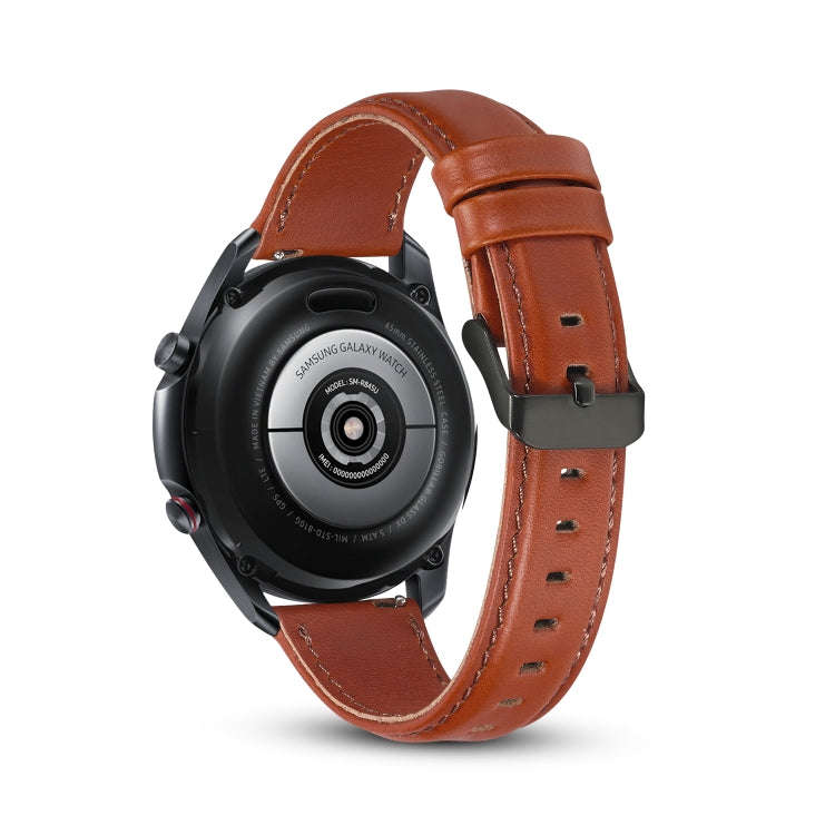 For Samsung Galaxy Watch 3 45mm Flat Texture Leather Watch Band(Dark Brown)