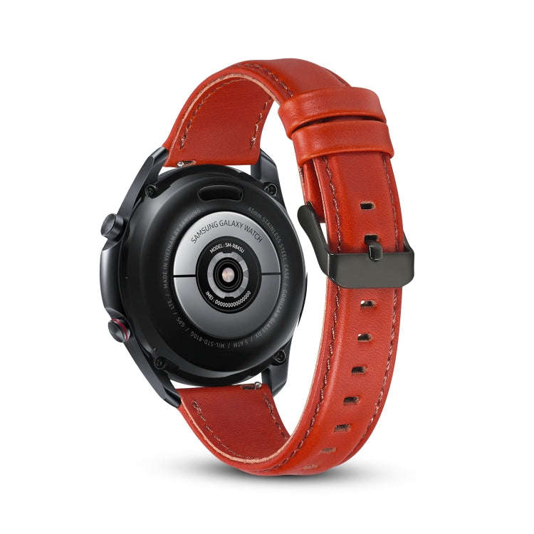 For Samsung Galaxy Watch 3 45mm Flat Texture Leather Watch Band(Red)