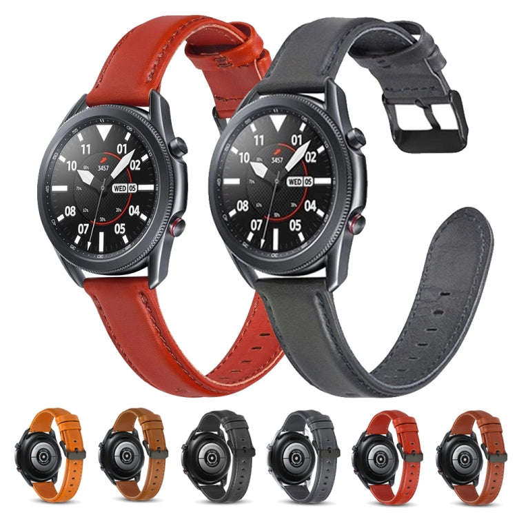 For Samsung Galaxy Watch 3 45mm Flat Texture Leather Watch Band(Gray)