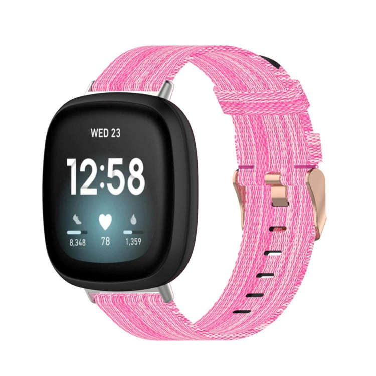 For Fitbit Versa 3 / Fitbit Sense Nylon Canvas Strip Texture Watch Band, Size: Free Size(Pink)