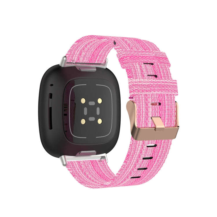 For Fitbit Versa 3 / Fitbit Sense Nylon Canvas Strip Texture Watch Band, Size: Free Size(Pink)