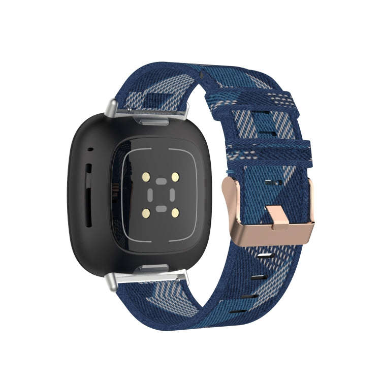 For Fitbit Versa 3 / Fitbit Sense Nylon Canvas Strip Texture Watch Band, Size: Free Size(Blue)