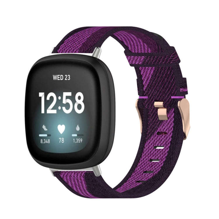 For Fitbit Versa 3 / Fitbit Sense Nylon Canvas Strip Texture Watch Band, Size: Free Size(Purple)