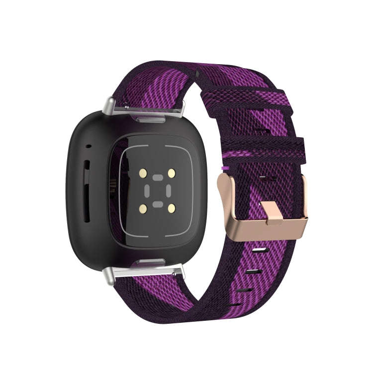For Fitbit Versa 3 / Fitbit Sense Nylon Canvas Strip Texture Watch Band, Size: Free Size(Purple)